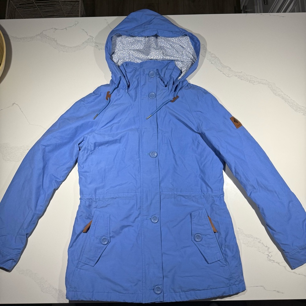 Columbia Vibrant floral Blue versatile jacket with hood, zipper and pockets